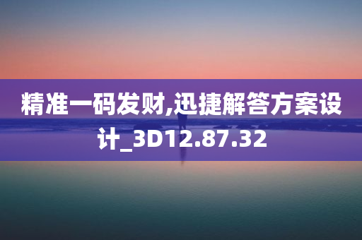 精准一码发财,迅捷解答方案设计_3D12.87.32