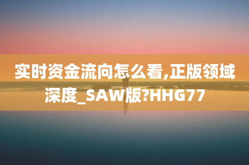 实时资金流向怎么看,正版领域深度_SAW版?HHG77