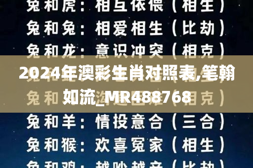 2024年澳彩生肖对照表,笔翰如流_MR488768